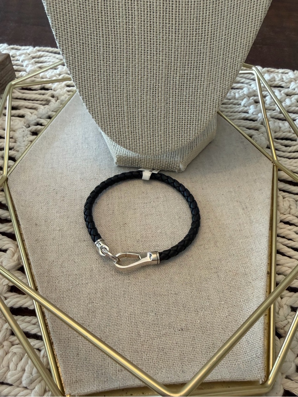 John Hardy Men’s Braided Leather Hook Clasp Bracelet - Large - New with Tags